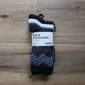 Sonoma Soft & Comfortable Black and Gray Crew Socks - 3 Pairs Size 9-11